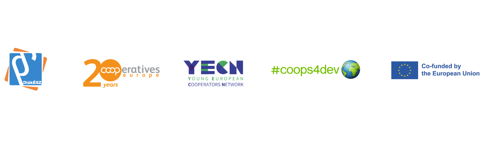 DiákÉSZ, Cooperatives Europe, YECN, #coops4dev and European Union logos